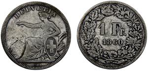 Switzerland Federal State 1 Franc 1860 B ... 