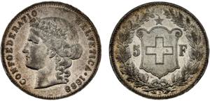 Switzerland Federal State 5 Francs 1888 B ... 