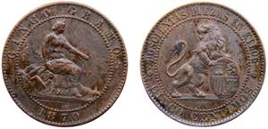 Spain Provisional Government 5 Centimos 1870 ... 