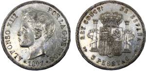 Spain Kingdom Alfonso XIII 5 Pesetas 1897 ... 