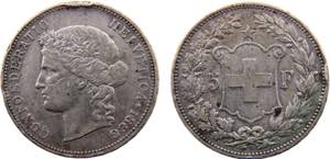 Switzerland Federal State 5 Francs 1888 B ... 