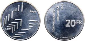 Switzerland Federal State 20 Francs 1991 B ... 