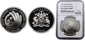 Barbados  Elizabeth II  5 Dollars 1994 ... 