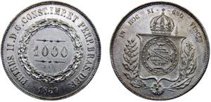Brazil Empire Pedro II 1000 Reis 1860 Silver ... 