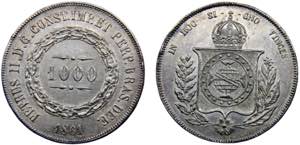 Brazil Empire Pedro II 1000 Reis 1861 Silver ... 