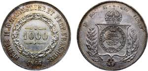 Brazil Empire Pedro II 1000 Reis 1866 Silver ... 