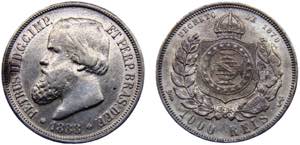 Brazil Empire Pedro II 1000 Reis 1870 Silver ... 