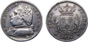 France Kingdom Louis XVIII 5 Francs 1814 K ... 