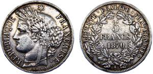 France Third Republic 5 Francs 1870 A Paris ... 