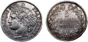 France Third Republic 5 Francs 1870 K ... 
