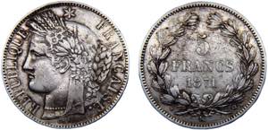 France Third Republic 5 Francs 1871 K ... 