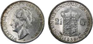 Netherlands Kingdom Wilhelmina 2 1/2 Gulden ... 