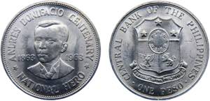 Philippines Republic 1 Peso 1963 100th Birth ... 