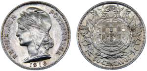 Portugal First Republic 50 Centavos 1916 ... 