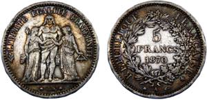 France Third Republic 5 Francs 1870 A Pairs ... 