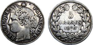 France Third Republic 5 Francs 1870 K ... 