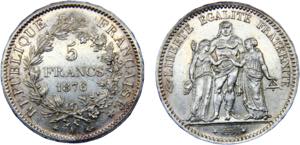 France Third Republic 5 Francs 1876 A Pairs ... 
