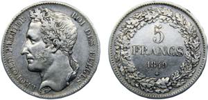 Belgium Kingdom Leopold I 5 Francs 1849 ... 