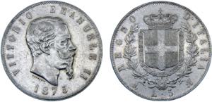 Italy Kingdom Vittorio Emanuele II 5 Lire ... 