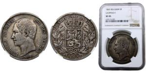 Belgium Kingdom Leopold I 5 Francs 1867 ... 