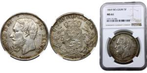 Belgium Kingdom Leopold II 5 Francs 1869 ... 