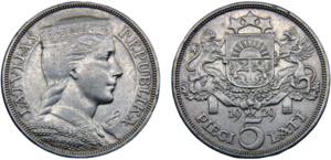 Latvia Republic 5 Lati 1929 Royal mint ... 