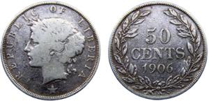 Liberia Republic 50 Cents 1906 H Heatons ... 