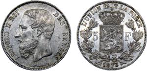 Belgium Kingdom Leopold II 5 Francs 1873 ... 
