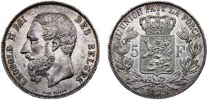 Belgium Kingdom Leopold II 5 Francs 1874 ... 