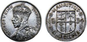 Mauritius British colony George V 1 Rupee ... 