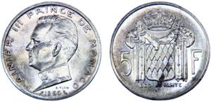 Monaco Principalty Rainier III 5 Francs 1960 ... 
