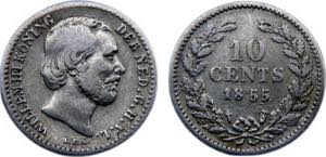 Netherlands Kingdom Willem III 10 Cents 1855 ... 