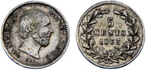 Netherlands Kingdom Willem III 5 Cents 1863 ... 