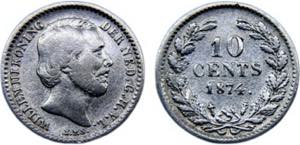 Netherlands Kingdom Willem III 10 Cents 1874 ... 