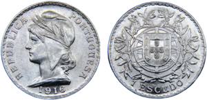 Portugal First Republic 1 Escudo 1916 Silver ... 