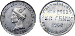 Réunion French colony 50 Centimes 1896 ... 