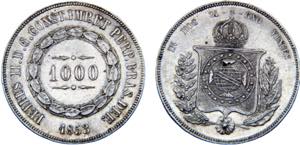 Brazil Empire Pedro II 1000 Reis 1853 Silver ... 
