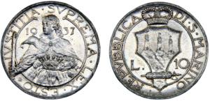 San Marino Republic 10 Lire 1937 R Rome ... 