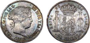 Spain Kingdom Isabel II 20 Reales 1857 ... 
