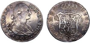 Spain Kingdom Carlos IV 8 Reales 1802 S CN ... 