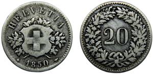 Switzerland Federal State 20 Rappen 1850 BB ... 
