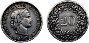 Switzerland Federal State 20 Rappen 1887 B ... 