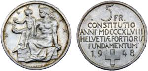 Switzerland Federal State 5 Francs 1948 B ... 