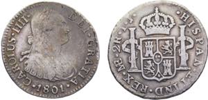Peru Spanish colony Carlos IV 2 Reales 1801 ... 