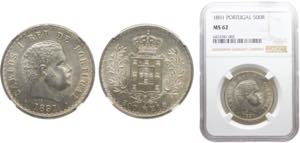 Portugal Kingdom Carlos I 500 Reis 1891 ... 