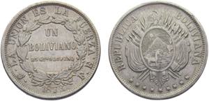 Bolivia Republic 1 Boliviano 1873 PTS FE ... 