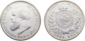 Brazil Empire Pedro II 2000 Reis 1889 Silver ... 