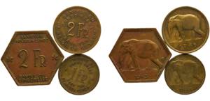 Congo Belgian colony Leopold III 1 Franc & 2 ... 