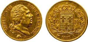 France Kingdom Louis XVIII 40 Francs 1817 A ... 