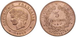 France Third Republic 5 Centimes 1882 A ... 